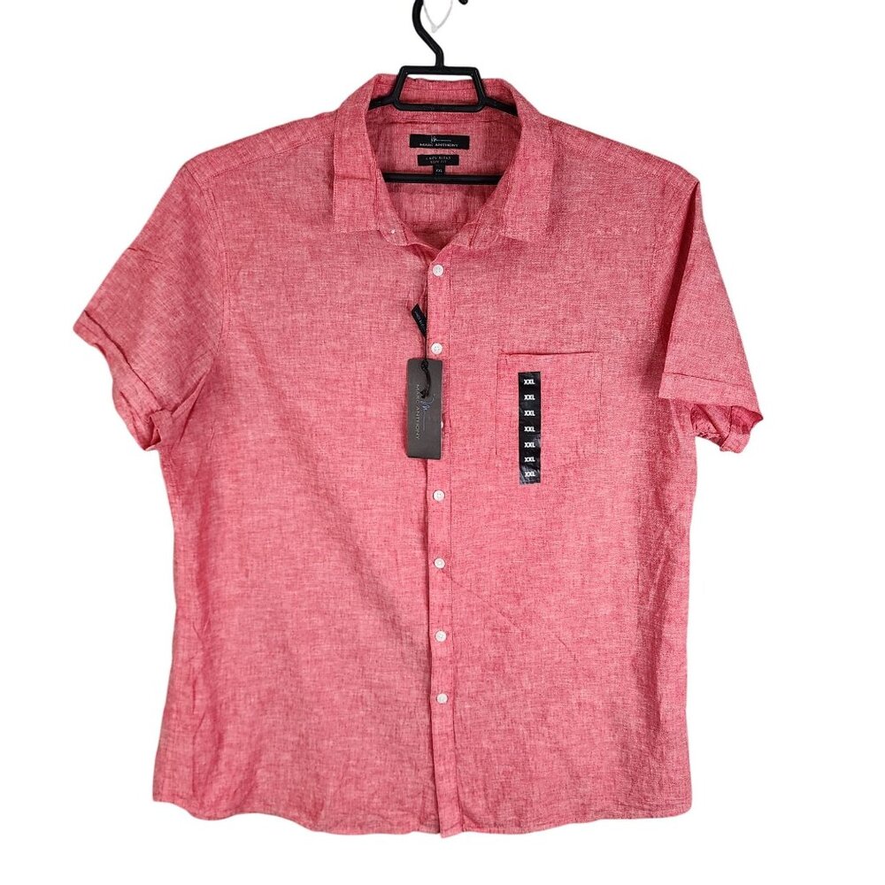Mens Marc Anthony Red Linen Blend Shirt Button Down Slim Fit Short Sleeve XXL